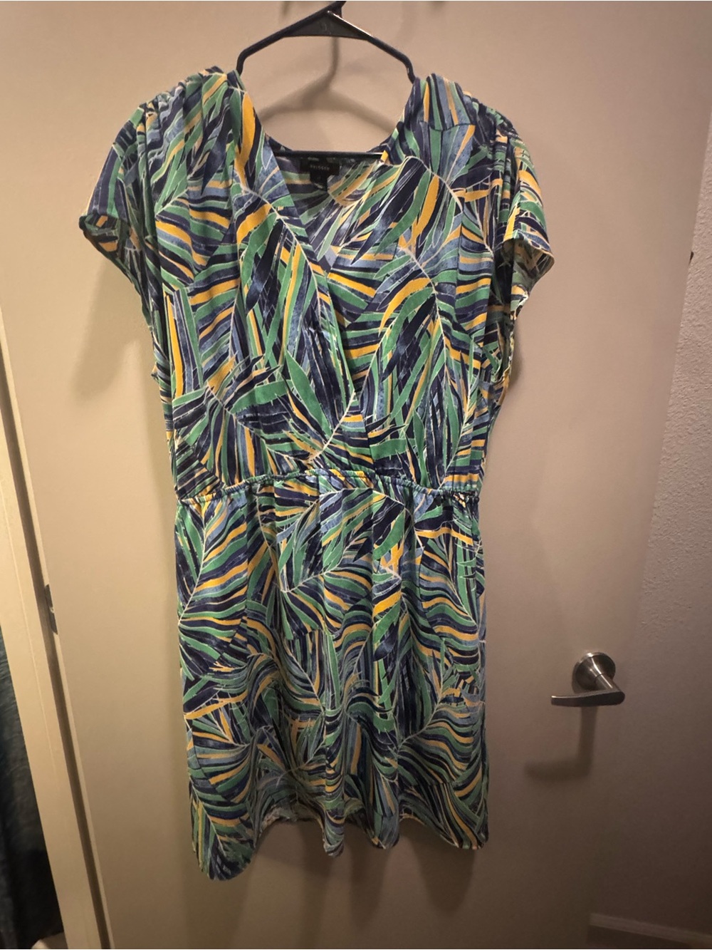 Halogen Green, Blue & Yellow Printed Short Sleeve Wrap Dress